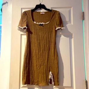 Cute Brown Short Dress with Slit